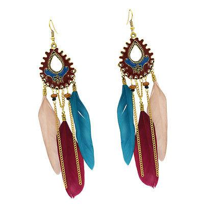 1 coppia orecchini pendente frangia piuma accessorio