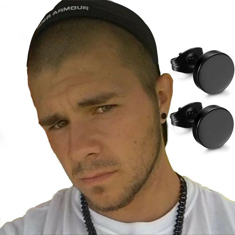 orecchino finto dilatatore orecchini uomo nero a