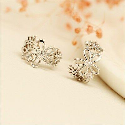 orecchino fiori argentato senza foro buco cuff