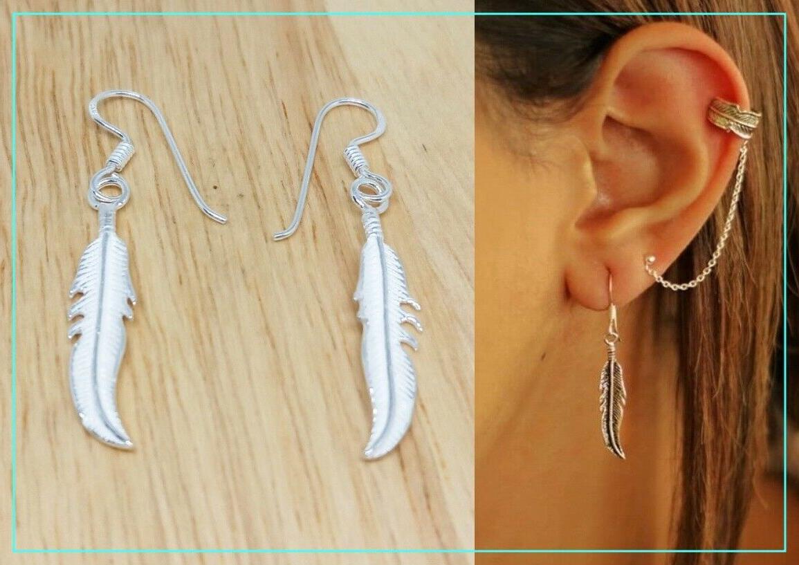 orecchino in argento con pendente piuma boho