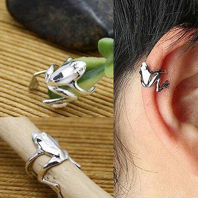 orecchino rana argentato senza foro buco cuff