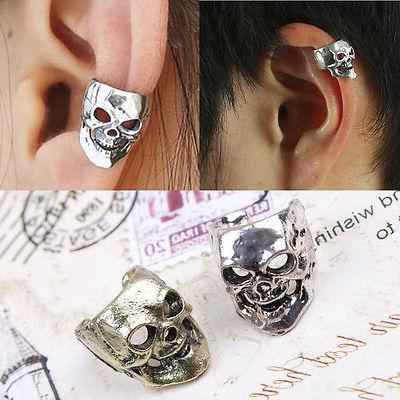 orecchino teschio argentato senza foro buco cuff