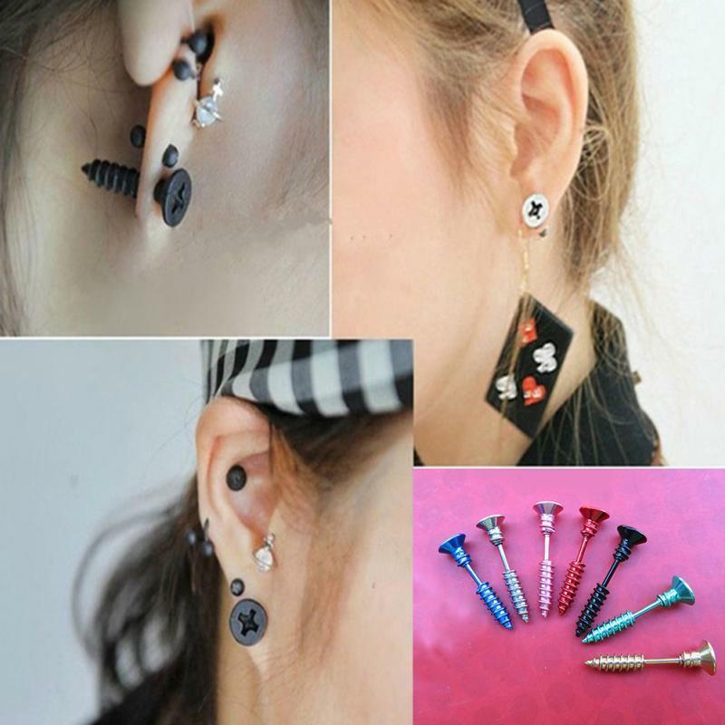 orecchino vite nero argento multicolor punk screw