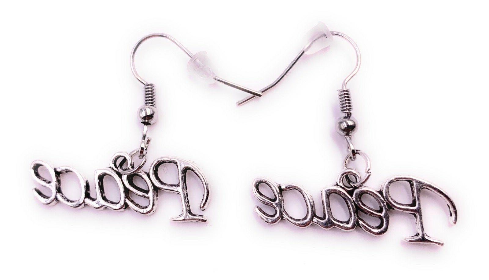 pace scritta orecchini ciondolo in argento metallo