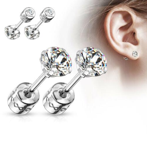 pair prong set cz gem orecchini bottone