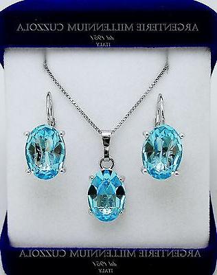 parure acquamarina swarovski argento 925 rod oro