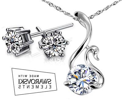 parure collana donna cuore cigno orecchini cristallo