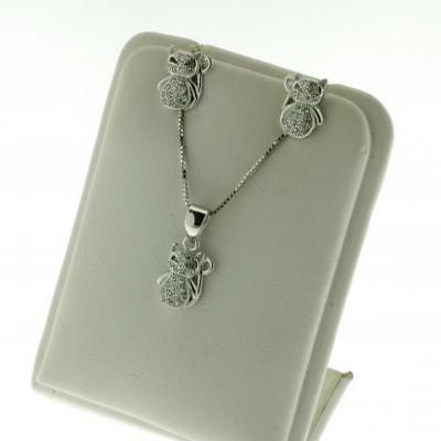 parure gatto in vero argento 925 rodiato