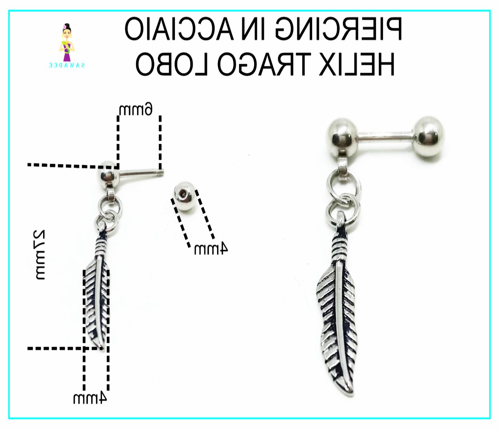 piercing orecchino acciaio chirurgico piuma trago helix