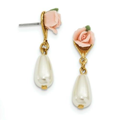 porcellana rosa and perle finte pendente post