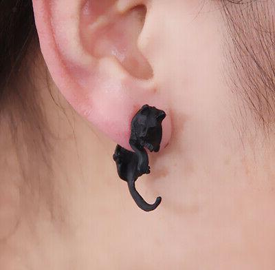 punk nero leopardo orecchino stud volpe coda