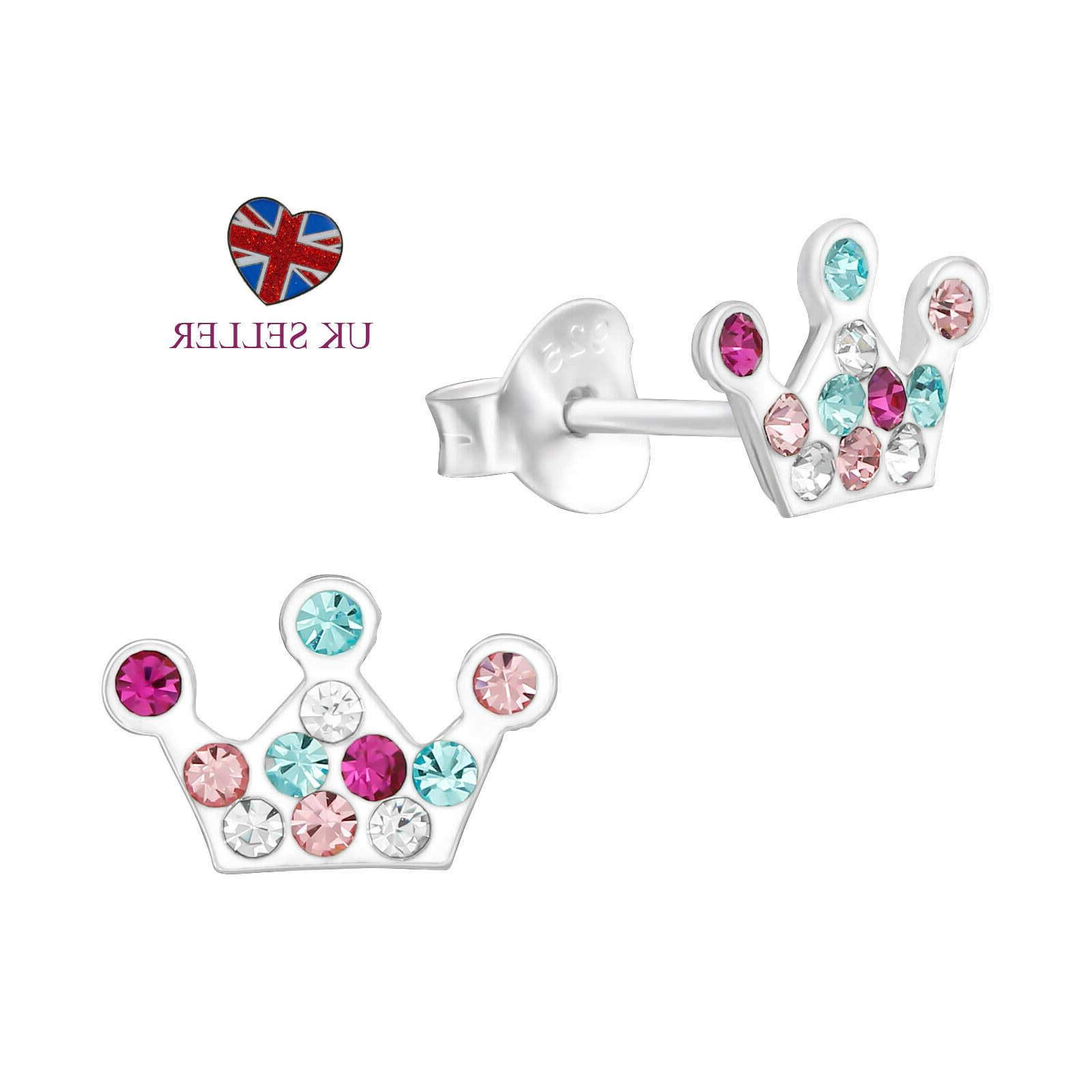 ragazze bambino 925 argento sterling corona orecchini