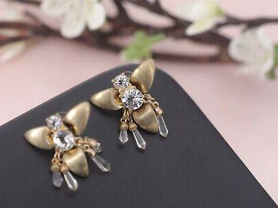 riccioli d orecchie chiodo dorato strass tassel