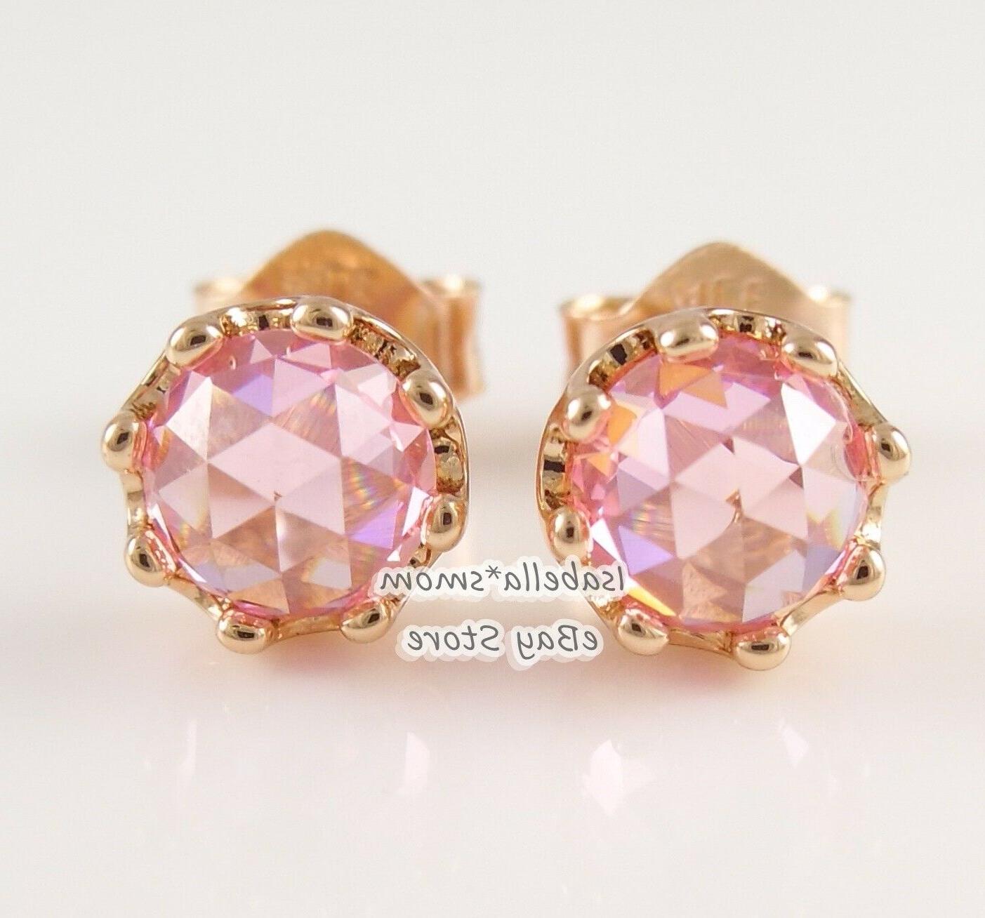 rosa luccicante corona autentico placcato oro orecchini