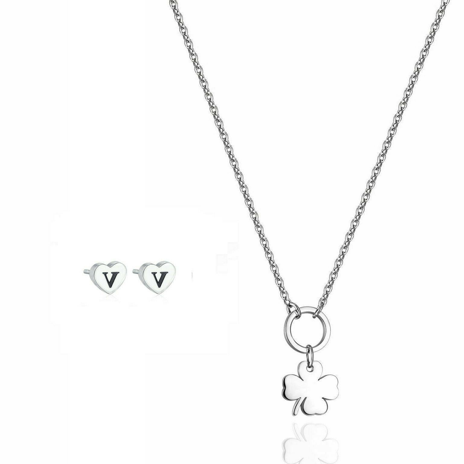 sagapo collana quadrifoglio orecchini lobo lettera v