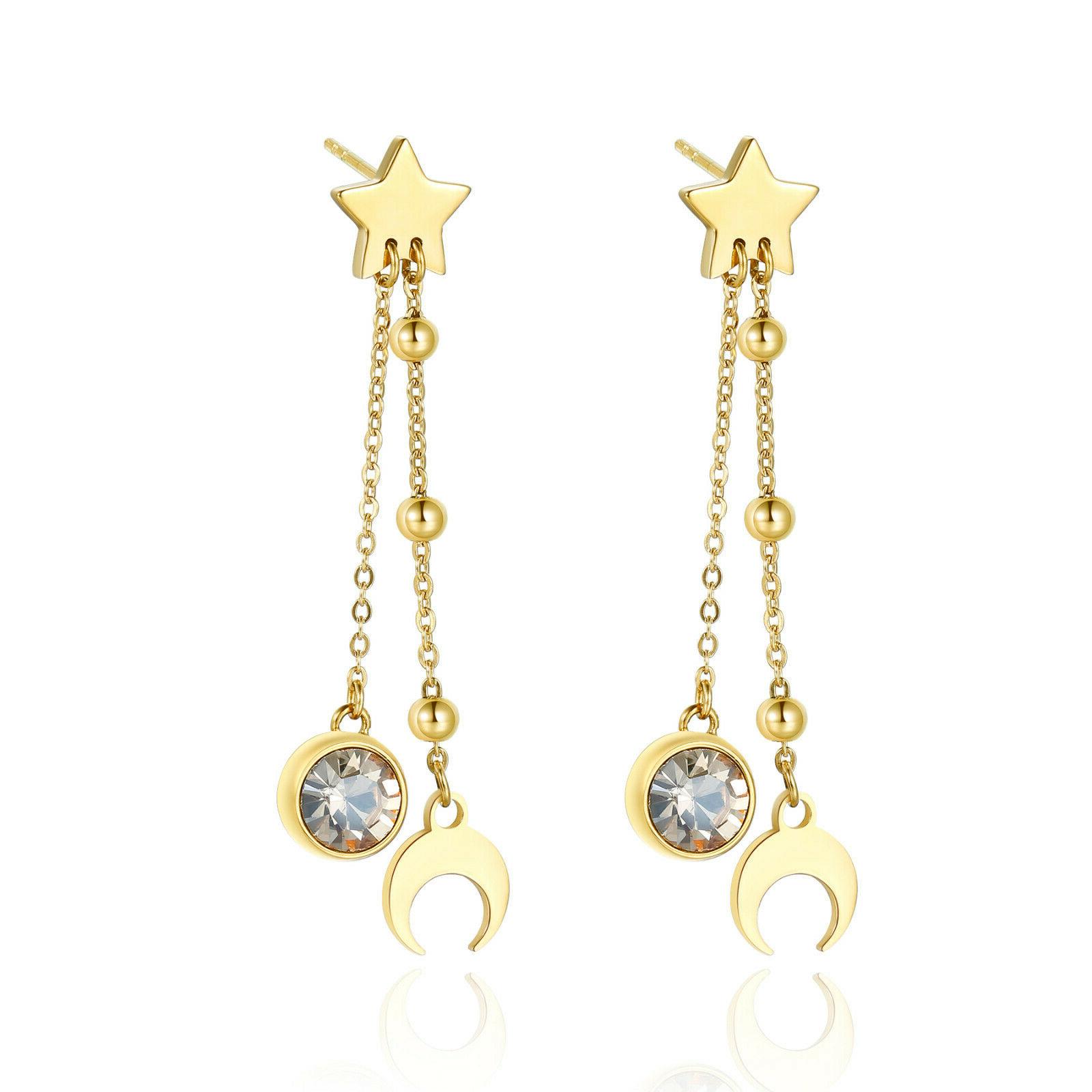 sagapo orecchini donna pendenti lunghi acciaio luna