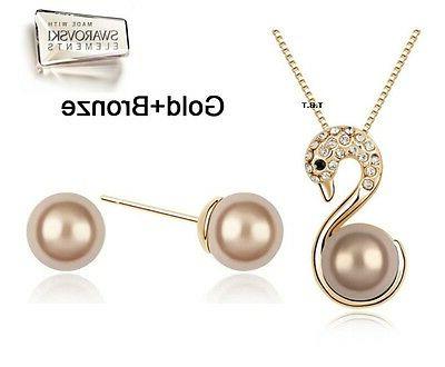 set cigno con perla collana e orecchini