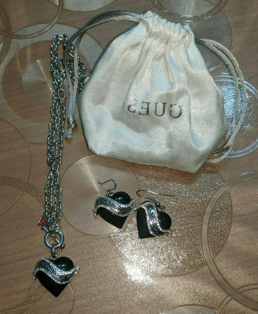 set collana orecchini cuore resina nero acciaio