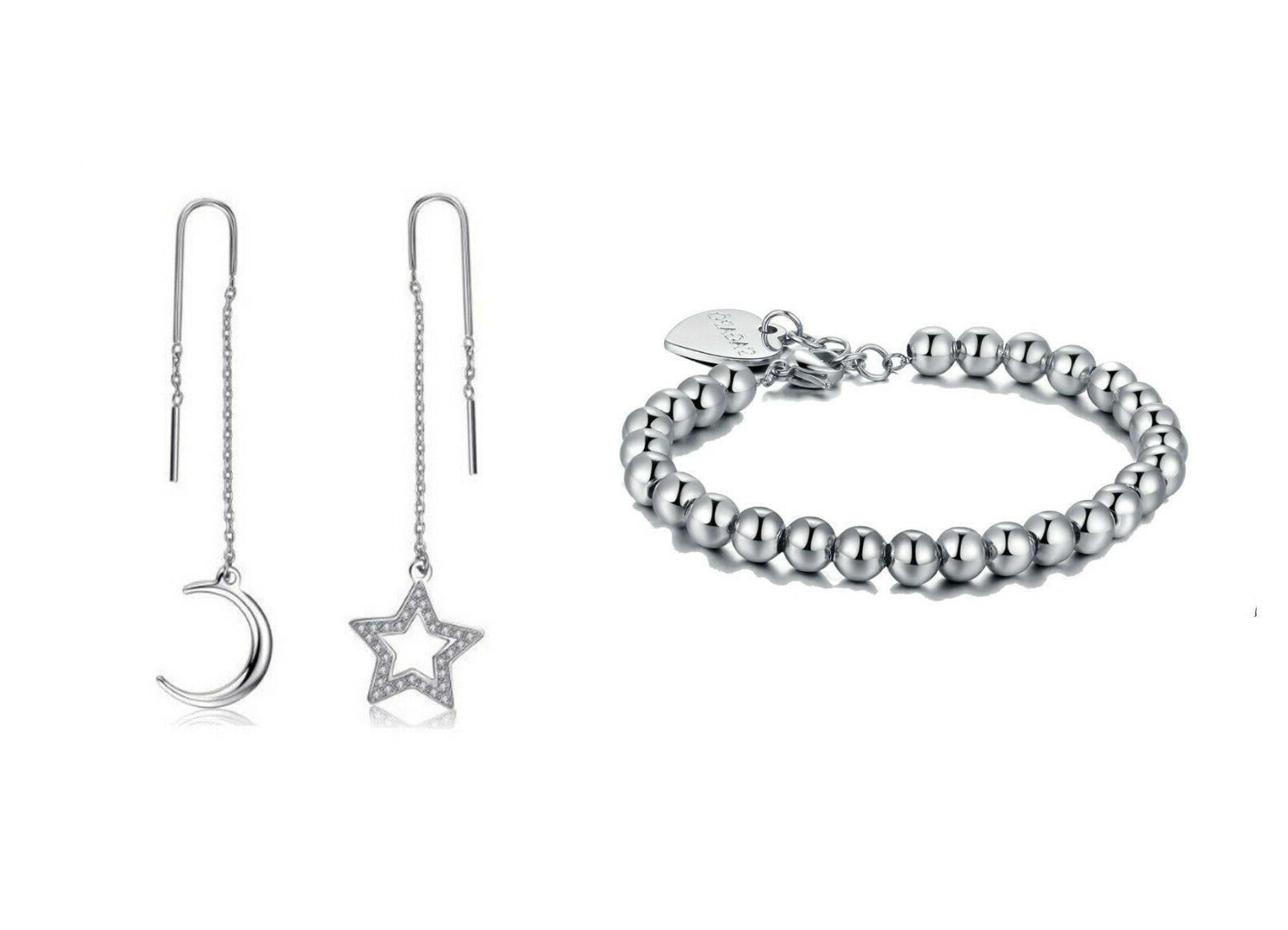set completo bracciale orecchini pendenti donna acciaio