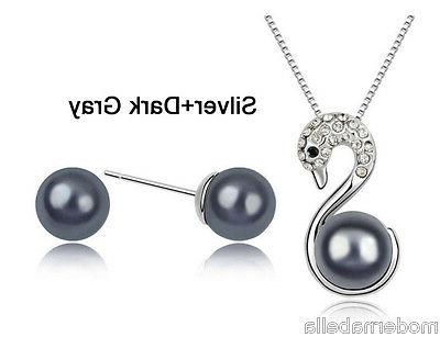 set completo perla cigno cristalli collana orecchini