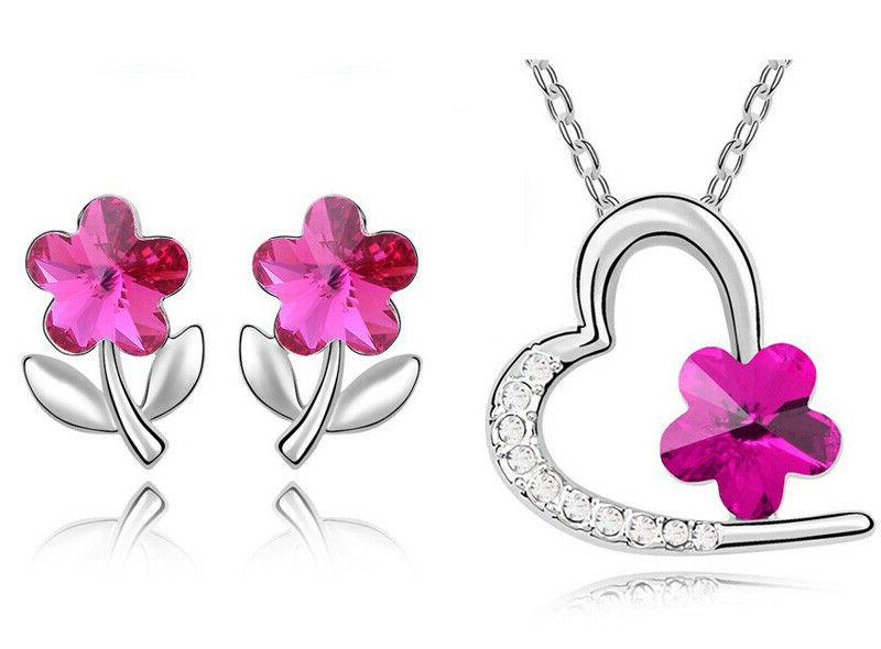 set donna collana orecchini ciondolo cuore fiore