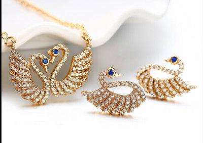 set gioielli cigno ciondolo collier orecchini con