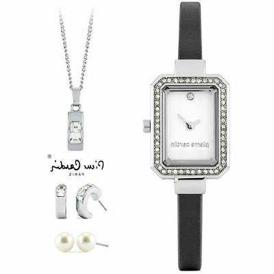 set orologio donna acciaio pelle collana 2