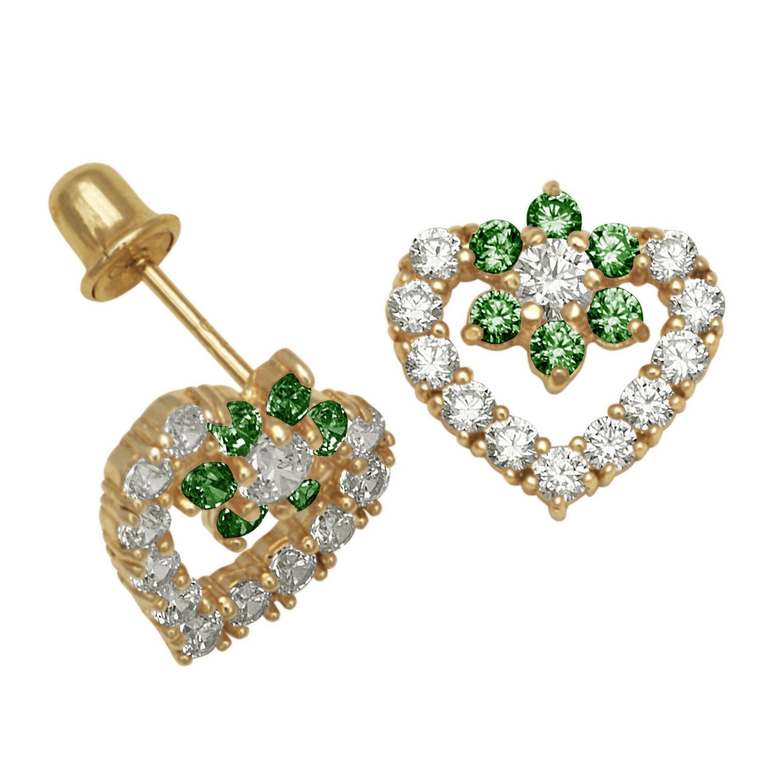 smeraldo and bianco zaffiro cuore orecchini fiori