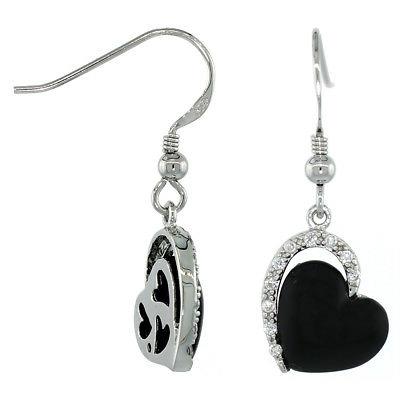 sterling argento nero smaltato cuore orecchini pendenti