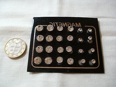 stock 24 orecchini calamita strass bianchi size