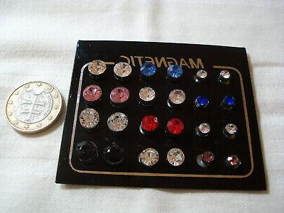 stock 24 orecchini calamita strass colorati size