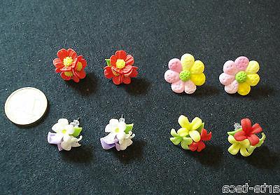 stock 4 coppie orecchini fiori bigiotteria fimo