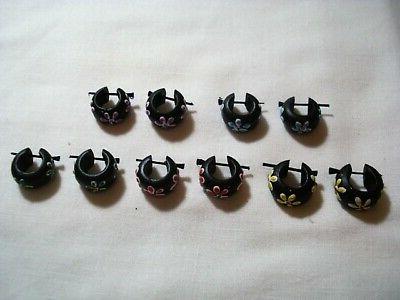 stock 5 coppie orecchini nero fiori misti