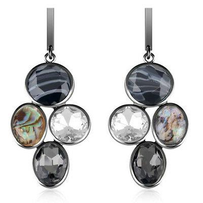 stupefacente nero grigio pavone piuma cristallo pendente