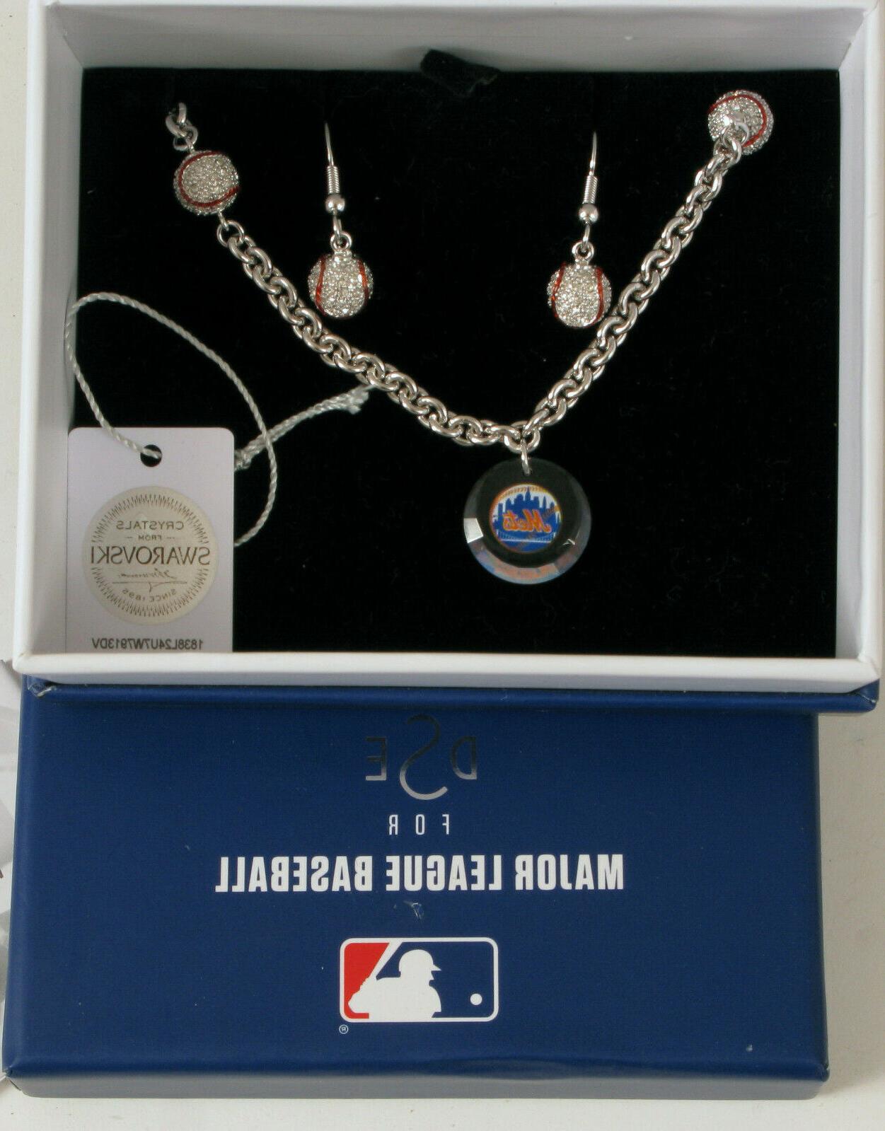 swarovski cristallo mets ciondolo collana orecchini mlb