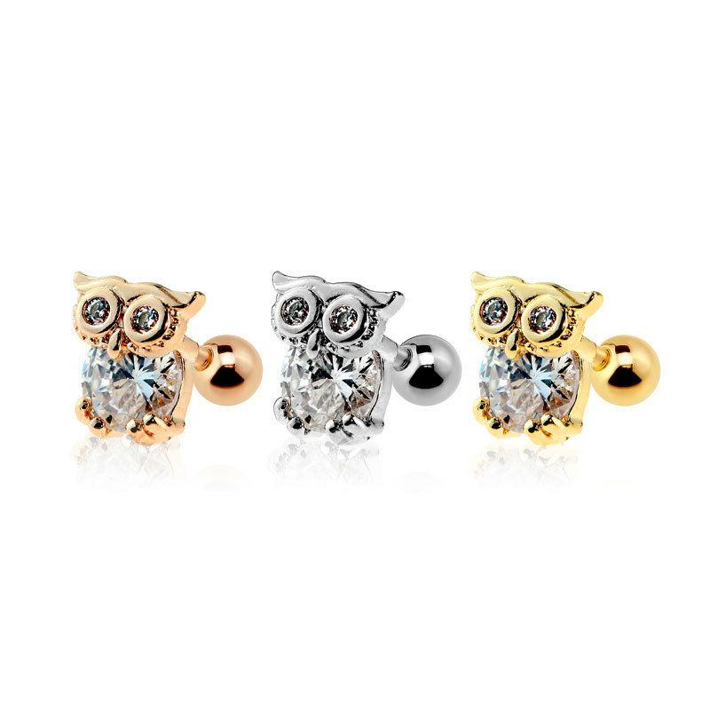 tragus helix piercing orecchini gufo acciaio inox