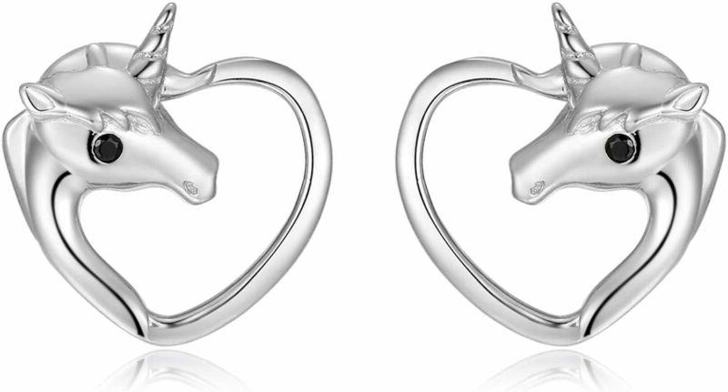 unicorno orecchini lobo bambina argento 925 cuore