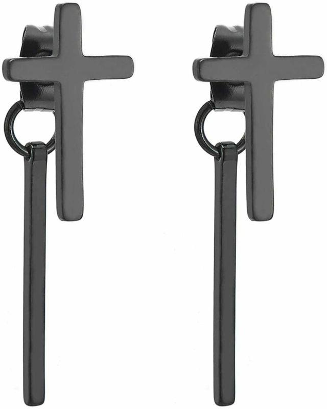 unisex uomo donna nero croce orecchini con