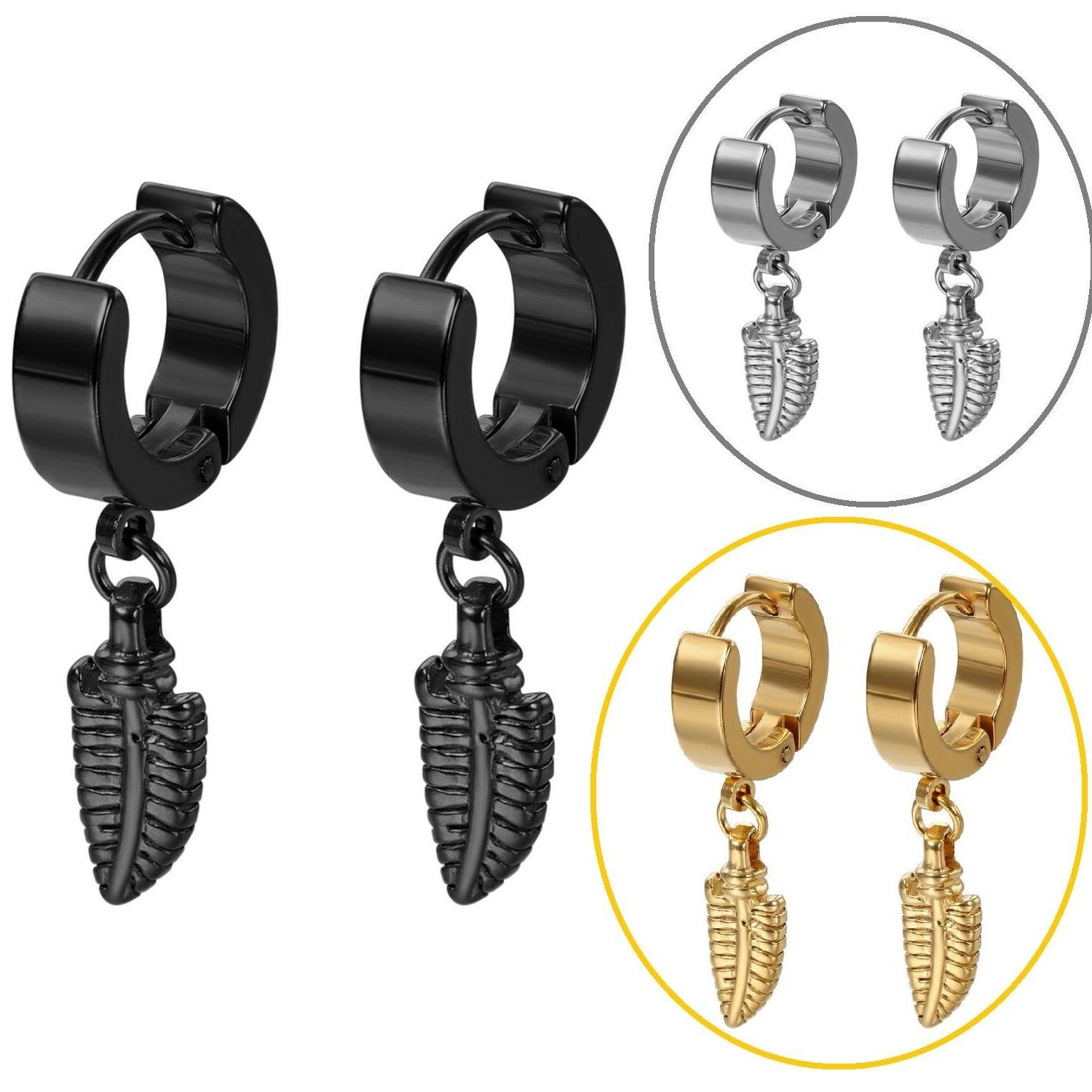 uomo donna acciaio inox piuma pendenti stretto