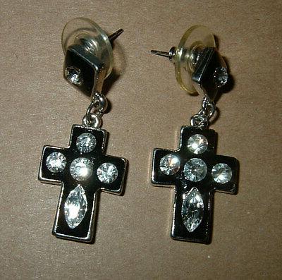 vintage orecchini croce smalto nero e cristalli