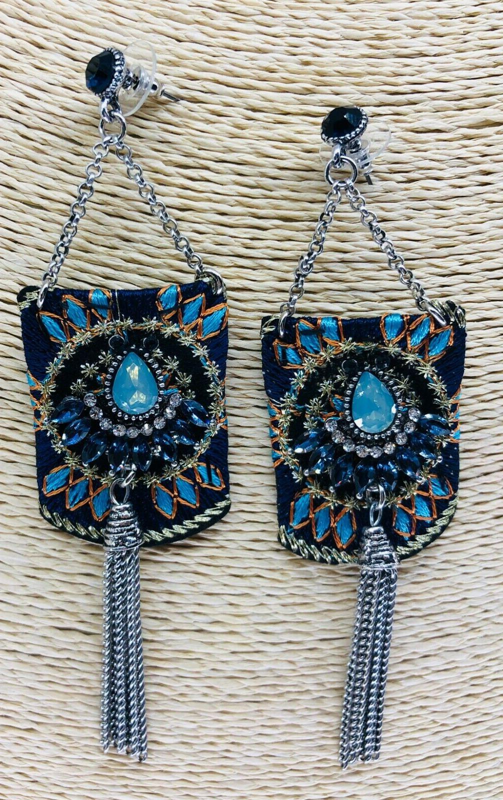 vintage orecchini etnici con quarzi celesti e
