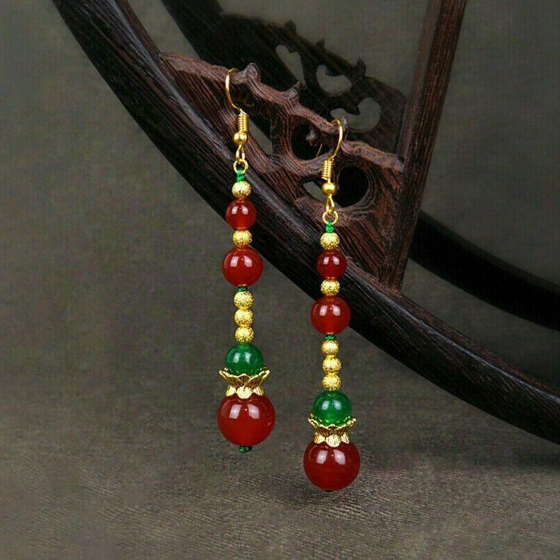 vintage orecchini lungo pendenti agata gemma stile