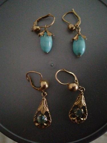 vintage orecchini pendenti 18kt oro giallo pietra