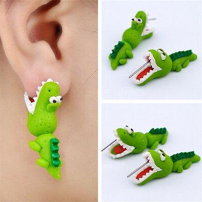 women girl cartoon 3d animal earrings polymer