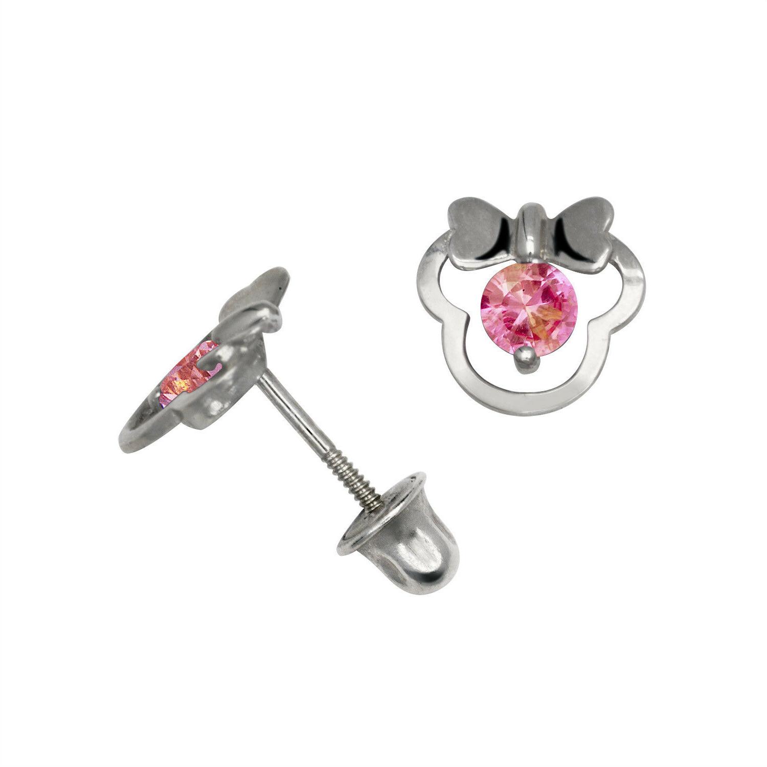 zaffiro rosa minnie mouse bambino orecchini a