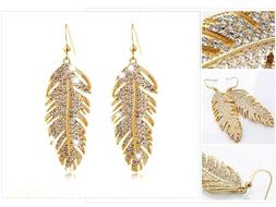 Oro Diamante Cristallo Strass Pendente Piuma Da Uk