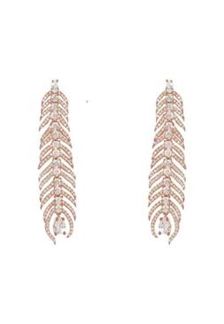 Piuma Bianco Zirconia Cubica Rosa Oro Massiccio Goccia