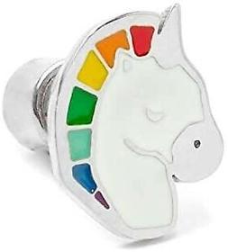 Mono Orecchino a lobo in acciaio con charm unicorno arcobale