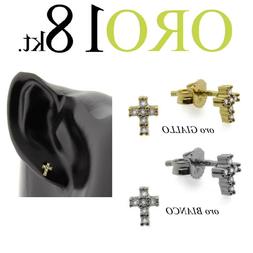 mono orecchino uomo donna ORO 18kt. CROCE zirconi swarovsky 