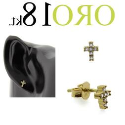 mono orecchino uomo donna ORO GIALLO 18kt. CROCE zirconi swa